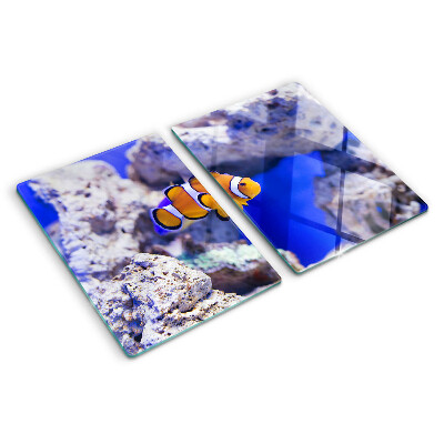 Tagliere in vetro con stampa raffigurante un pesce pagliaccio tra le rocce