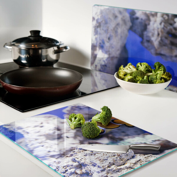 Tagliere in vetro con stampa raffigurante un pesce pagliaccio tra le rocce