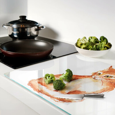 Tagliere in vetro temperato con disegno di un gattino rosso