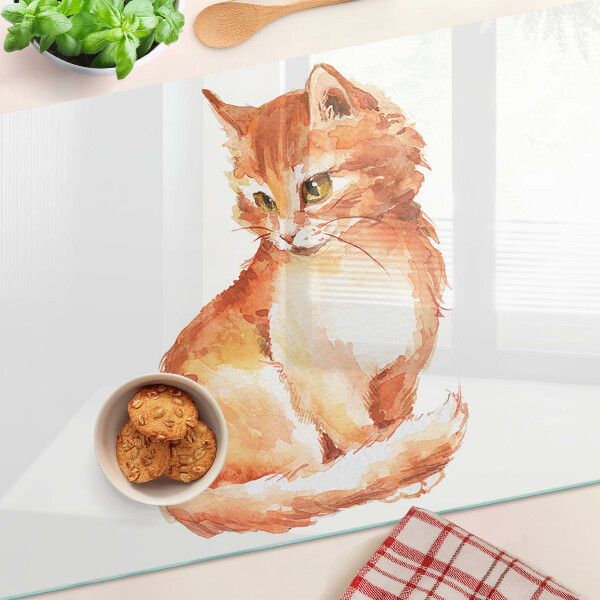 Tagliere in vetro temperato con disegno di un gattino rosso