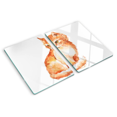 Tagliere in vetro temperato con disegno di un gattino rosso