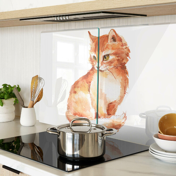 Tagliere in vetro temperato con disegno di un gattino rosso