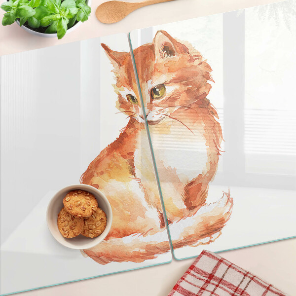 Tagliere in vetro temperato con disegno di un gattino rosso