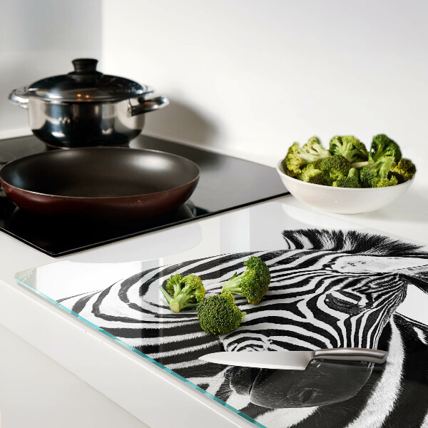 Tagliere in vetro temperato con motivo a zebra con strisce bianche e nere