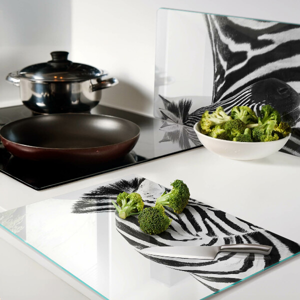 Tagliere in vetro temperato con motivo a zebra con strisce bianche e nere