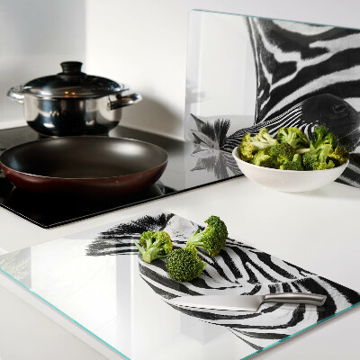 Tagliere in vetro temperato con motivo a zebra con strisce bianche e nere
