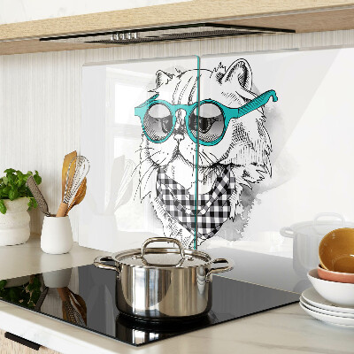 Tagliere in vetro temperato con disegno di un gatto che indossa occhiali da sole