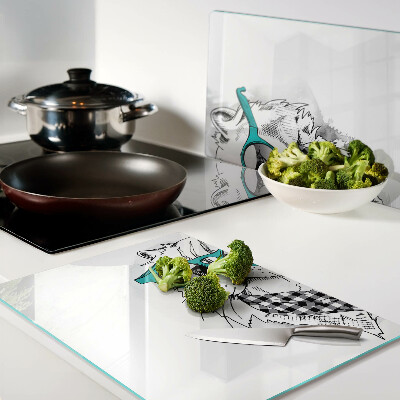 Tagliere in vetro temperato con disegno di un gatto che indossa occhiali da sole