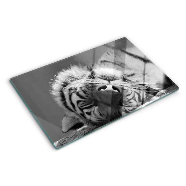 Tagliere in vetro temperato con stampa a motivo tigre in bianco e nero