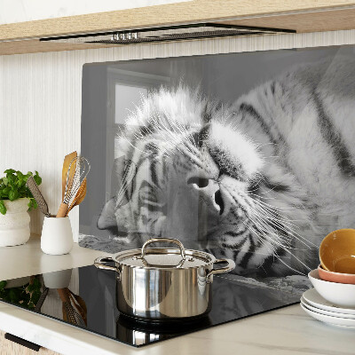 Tagliere in vetro temperato con stampa a motivo tigre in bianco e nero