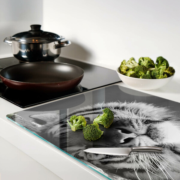 Tagliere in vetro temperato con stampa a motivo tigre in bianco e nero