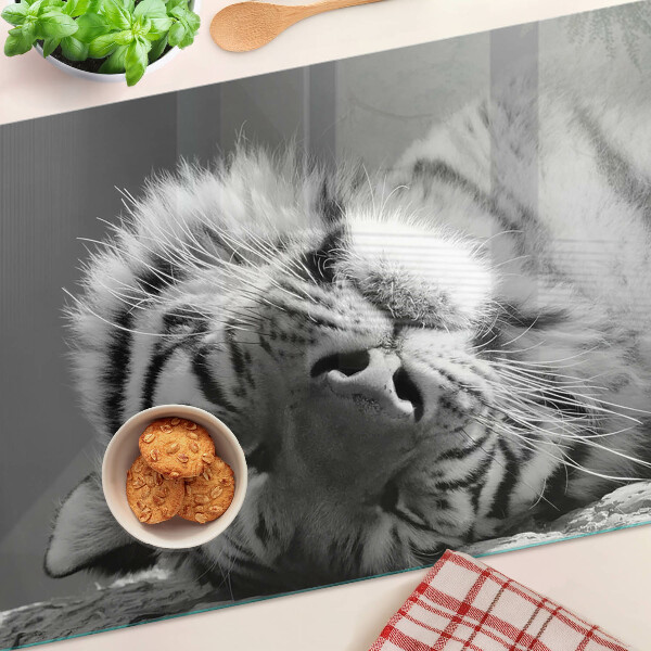 Tagliere in vetro temperato con stampa a motivo tigre in bianco e nero