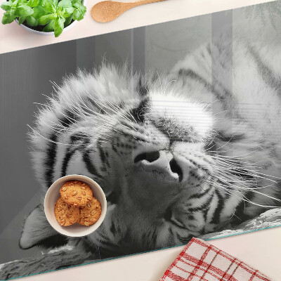 Tagliere in vetro temperato con stampa a motivo tigre in bianco e nero