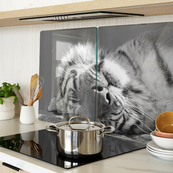 Tagliere in vetro temperato con stampa a motivo tigre in bianco e nero