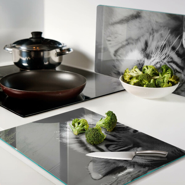 Tagliere in vetro temperato con stampa a motivo tigre in bianco e nero