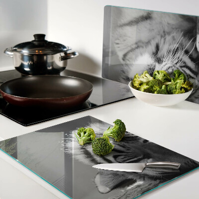 Tagliere in vetro temperato con stampa a motivo tigre in bianco e nero