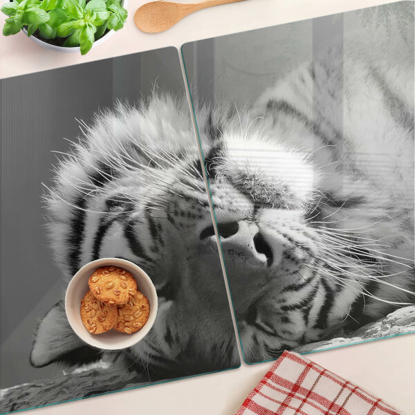 Tagliere in vetro temperato con stampa a motivo tigre in bianco e nero