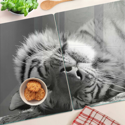 Tagliere in vetro temperato con stampa a motivo tigre in bianco e nero