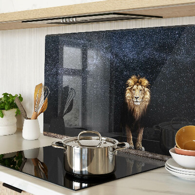 Tagliere in vetro con decorazione a motivo di leone e cielo stellato