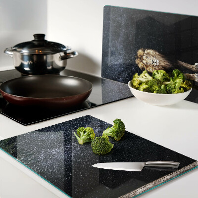 Tagliere in vetro con decorazione a motivo di leone e cielo stellato