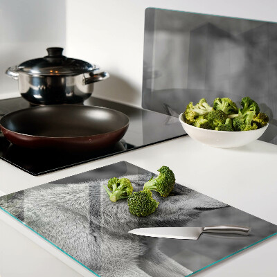 Tagliere in vetro temperato con stampa di un lupo in bianco e nero