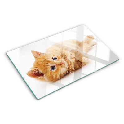 Tagliere in vetro temperato Gattino rosso su sfondo bianco