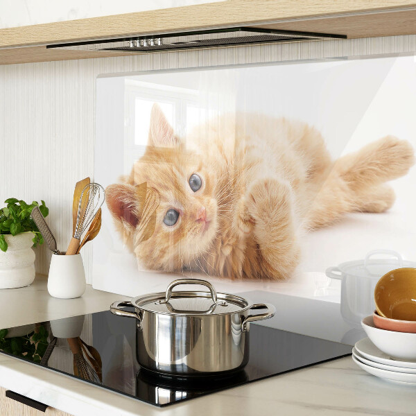 Tagliere in vetro temperato con motivo di gattino rosso su sfondo bianco