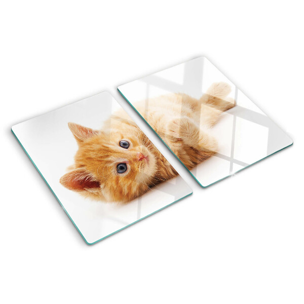 Tagliere in vetro temperato con motivo di gattino rosso su sfondo bianco