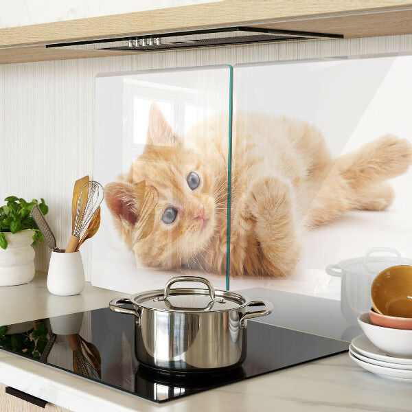 Tagliere in vetro temperato con motivo di gattino rosso su sfondo bianco