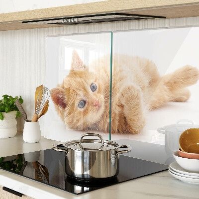 Tagliere in vetro temperato con motivo di gattino rosso su sfondo bianco