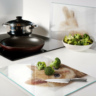 Tagliere in vetro temperato con motivo di gattino rosso su sfondo bianco