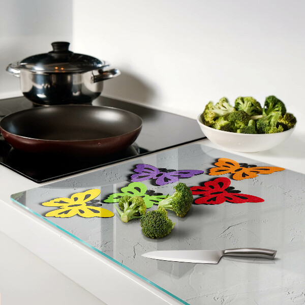 Tagliere in vetro temperato con motivo di farfalle colorate