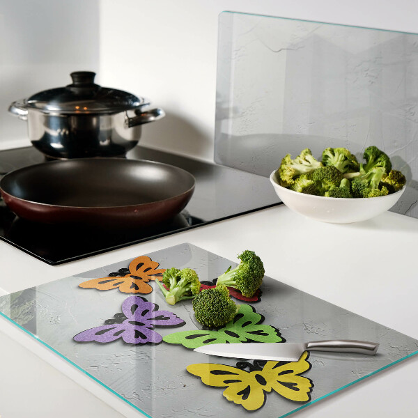 Tagliere in vetro temperato con motivo di farfalle colorate