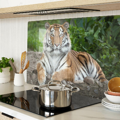 Tagliere in vetro temperato con decorazione raffigurante una tigre nel suo ambiente naturale