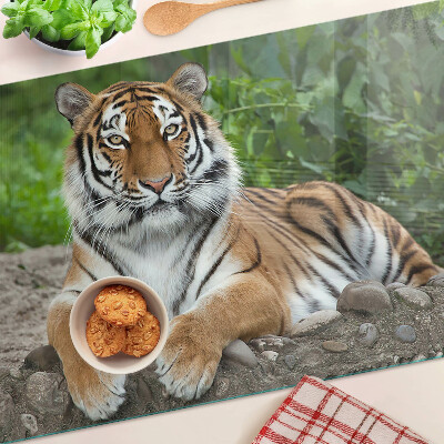 Tagliere in vetro temperato con decorazione raffigurante una tigre nel suo ambiente naturale