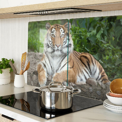 Tagliere in vetro temperato con decorazione raffigurante una tigre nel suo ambiente naturale