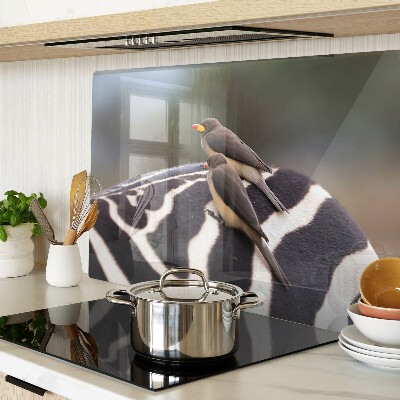 Tagliere in vetro temperato con decorazione di uccelli su sfondo zebrato