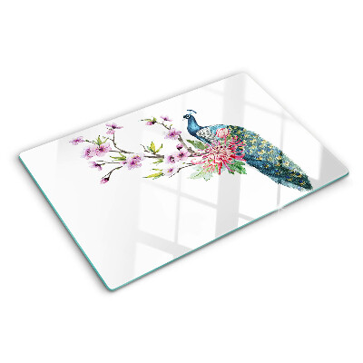 Tagliere in vetro Pavone con fiori