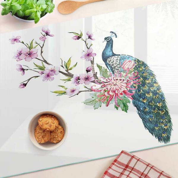 Tagliere in vetro Pavone con fiori