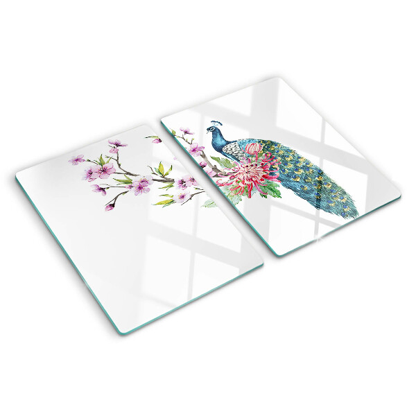 Tagliere in vetro Pavone con fiori
