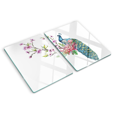 Tagliere in vetro Pavone con fiori