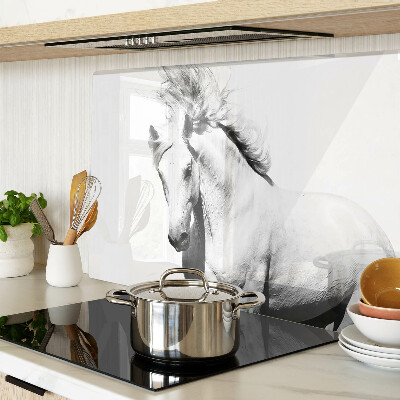 Tagliere in vetro temperato con motivo cavallo in bianco e nero