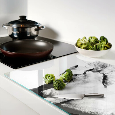 Tagliere in vetro temperato con motivo cavallo in bianco e nero