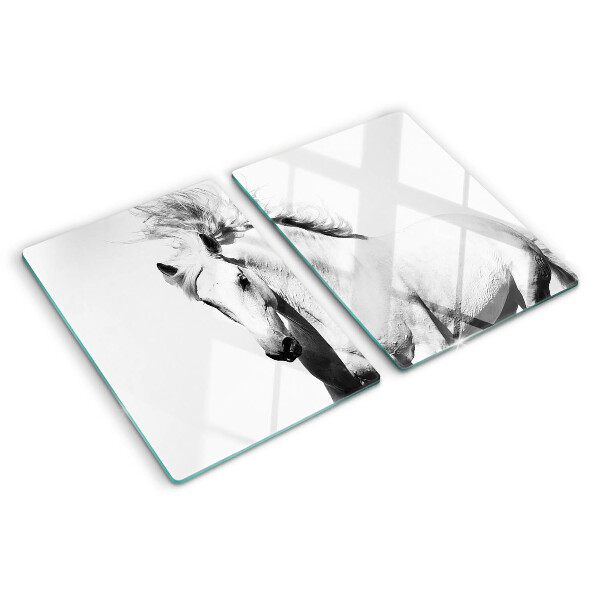 Tagliere in vetro temperato con motivo cavallo in bianco e nero