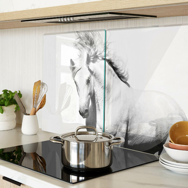 Tagliere in vetro temperato con motivo cavallo in bianco e nero