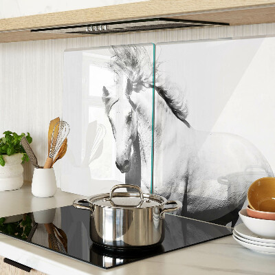 Tagliere in vetro temperato con motivo cavallo in bianco e nero