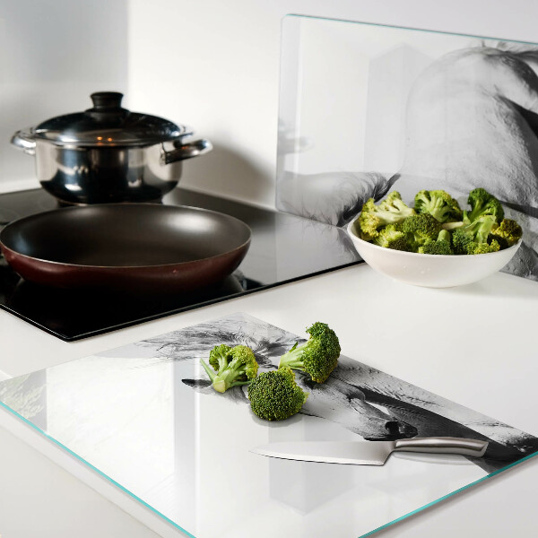 Tagliere in vetro temperato con motivo cavallo in bianco e nero