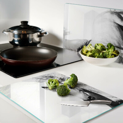 Tagliere in vetro temperato con motivo cavallo in bianco e nero