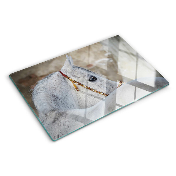 Tagliere in vetro temperato con stampa raffigurante un giovane cavallo bianco
