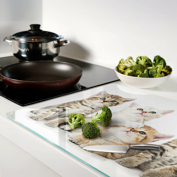 Tagliere in vetro temperato con stampa di un branco di gattini